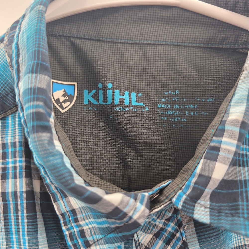 KUHL PEARL SNAP SHIRT MENS SMALL BLUE PLAID ELUXUR PERFORMANCE SHORT SLEEVE HIKE - Picture 10 of 14